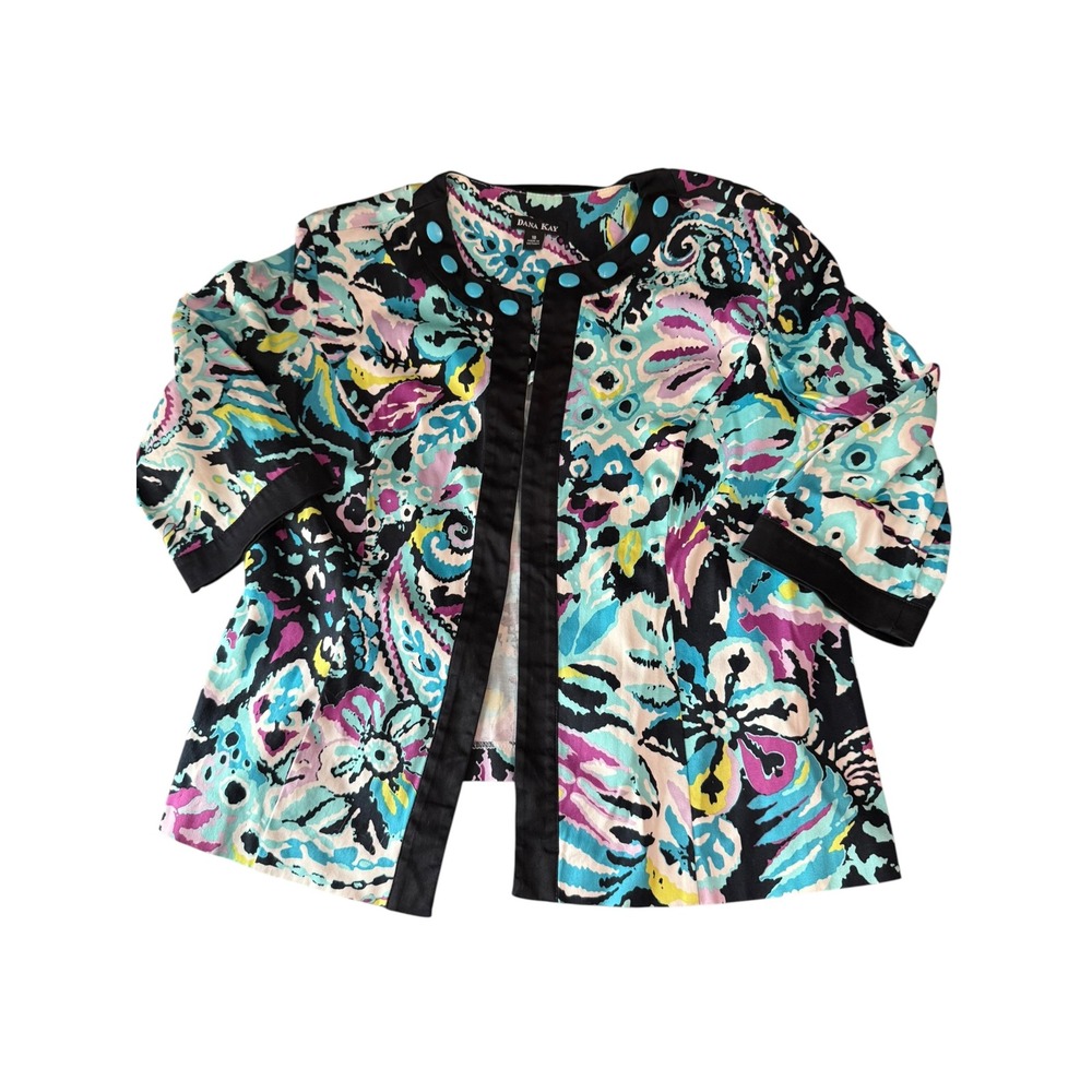 Dana Kay Women Paisley Floral Open Front Jacket Cabochon Trim Size 18